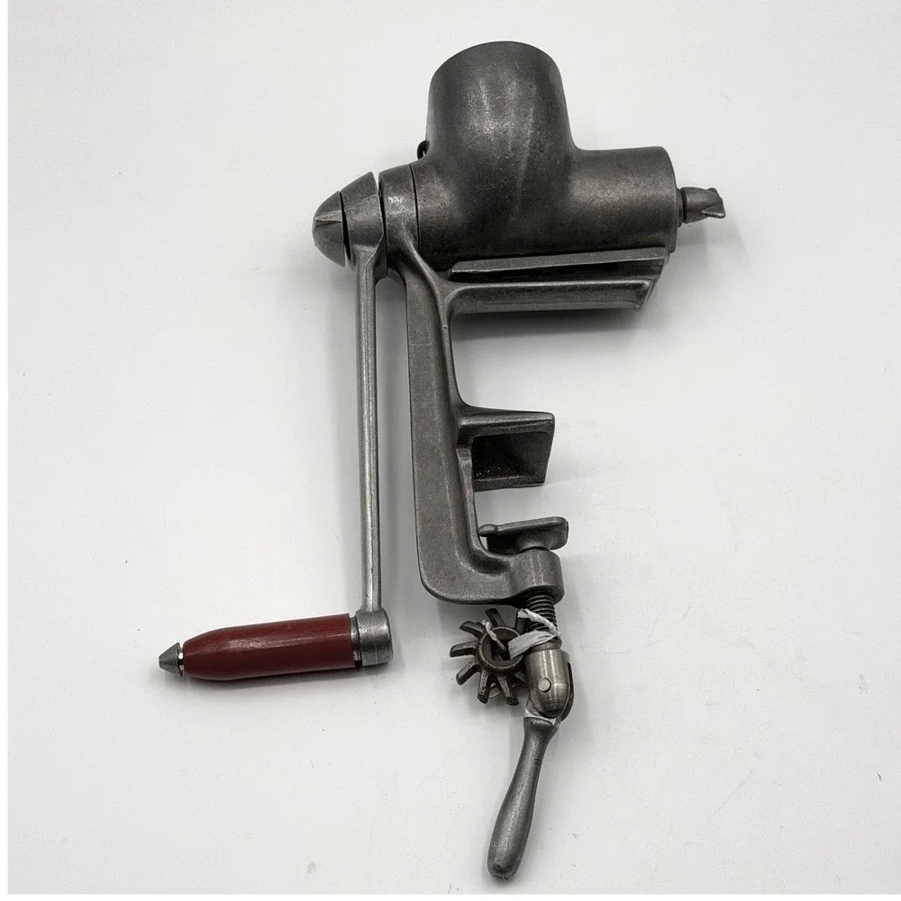 Vintage Ebaloy Cast Aluminum Meat Grinder Food Chopper Clamp On Red Handle
